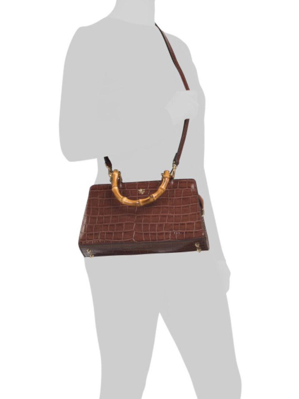 PRATESI Made In Italy Patent Leather Croc Double Entry Satchel With Handle - Picture 5 of 5